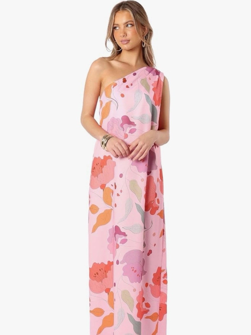 Petal & Pup One-Shoulder Floral Maxi Dress in Pink, Coral, Lavender